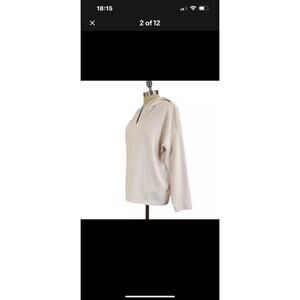 J.Jill Soft Knit Pincord Pullover Hoodie Sweayer Velvet Corduroy Cream Lg